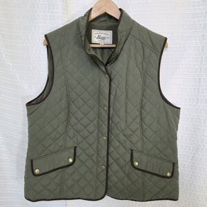 G.H. Bass Quilted Vest Women's XXL Army Green Snap Close Soft Shell Lined